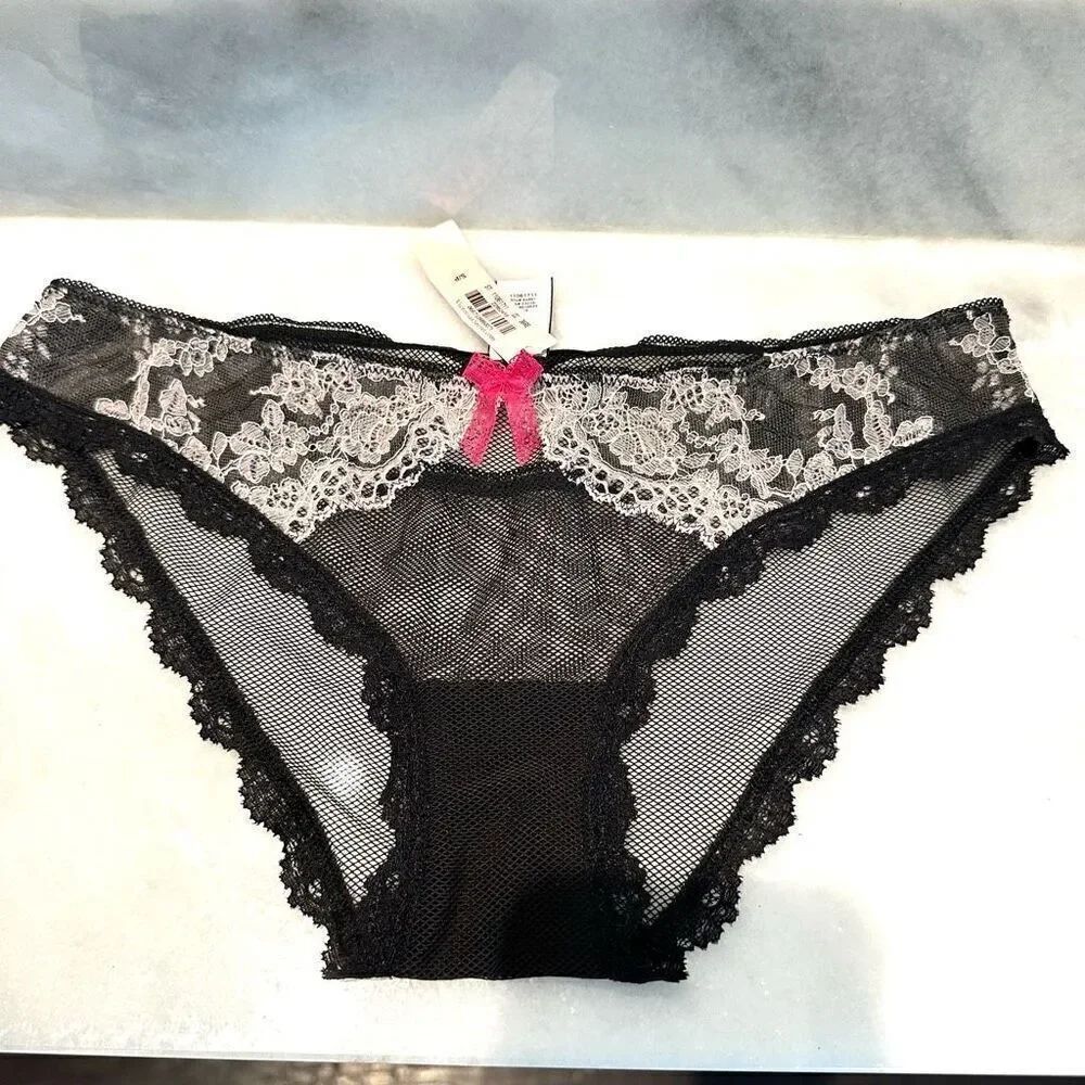 NWT Victoria's Secret Sheer Mesh Cheekini Culotte Bikini Panty Black Small